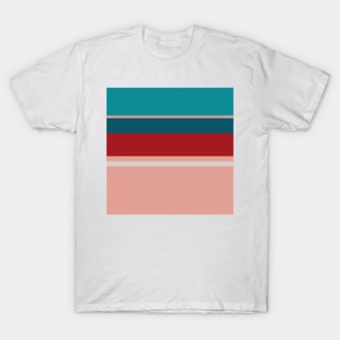 A gentle medley of Blood (Animal), Blush, Pastel Gray, Dark Cyan and Philippine Indigo stripes. T-Shirt